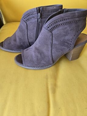Sonoma Chocolate Brown Suede Peep-Toe Block Heel Booties